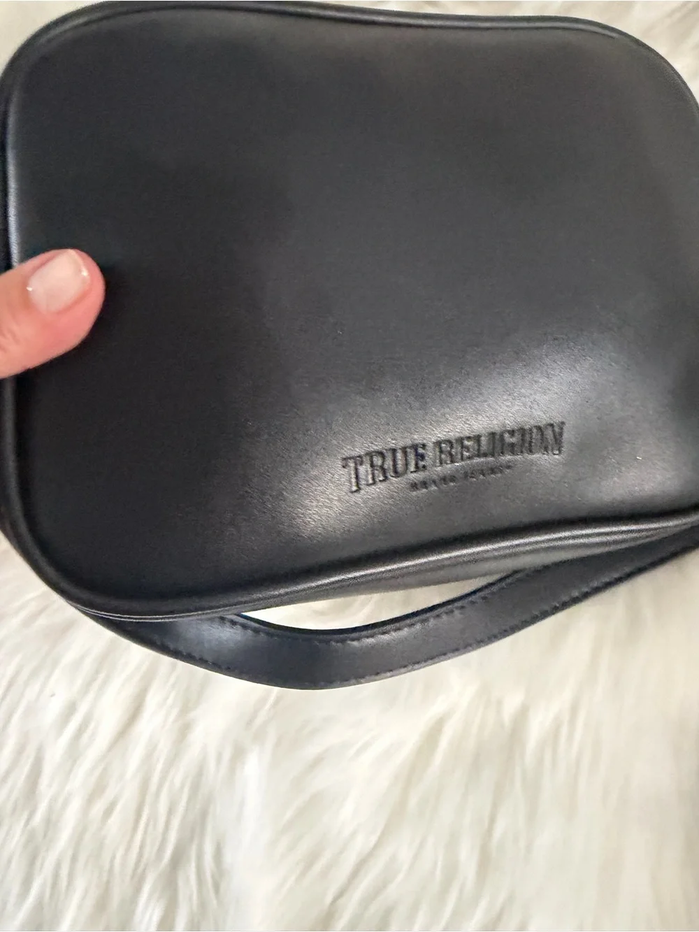 True Religion Matte Black Signature Crossbody Camera Bag